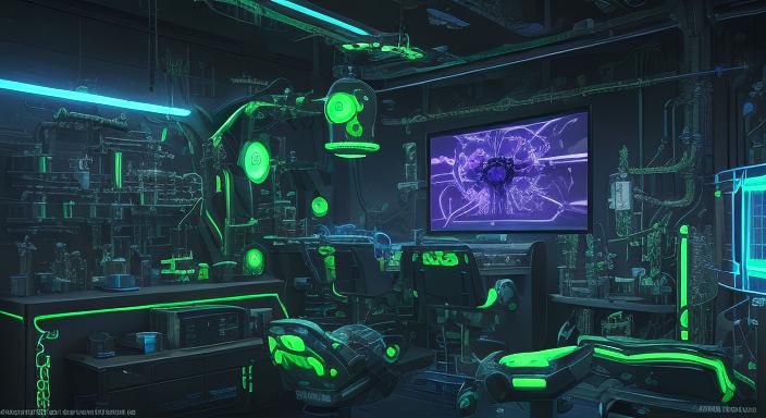 Futuristic Frankenstein's Lab with Neon Lights