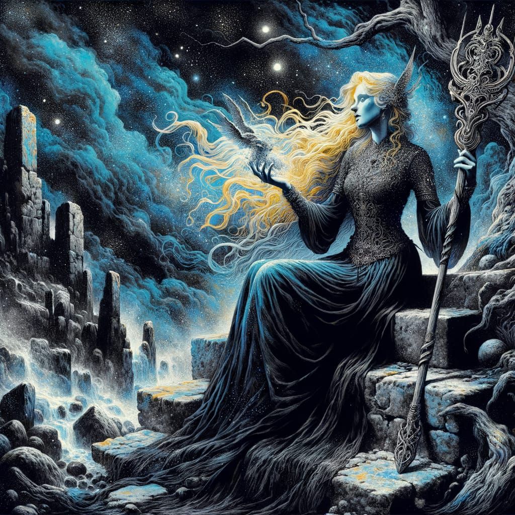 Norse Goddess in Romantic Dark Fantasy Landscape