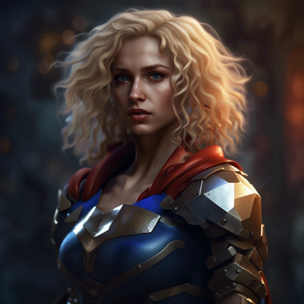 Melancholic Superheroine with Cube Shield