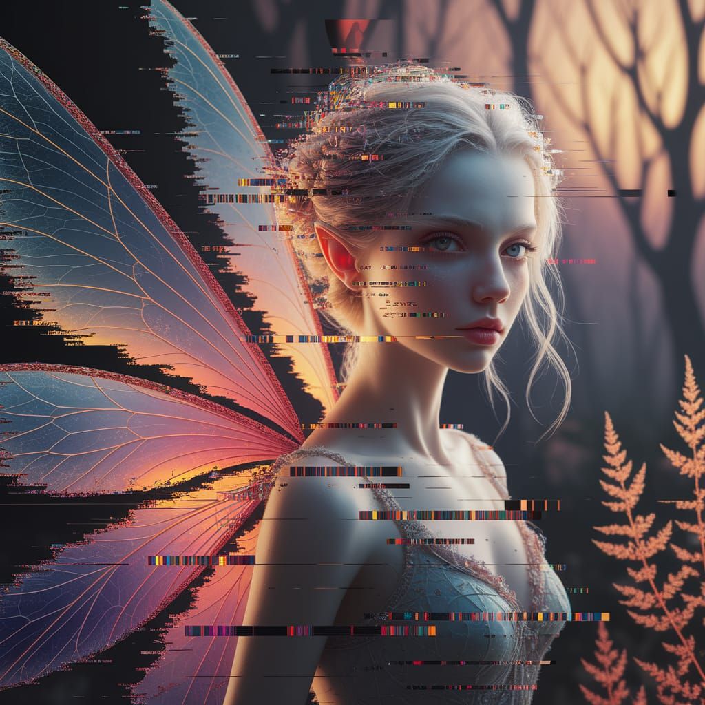 Ethereal Fairy Portrait with Glitch Effects