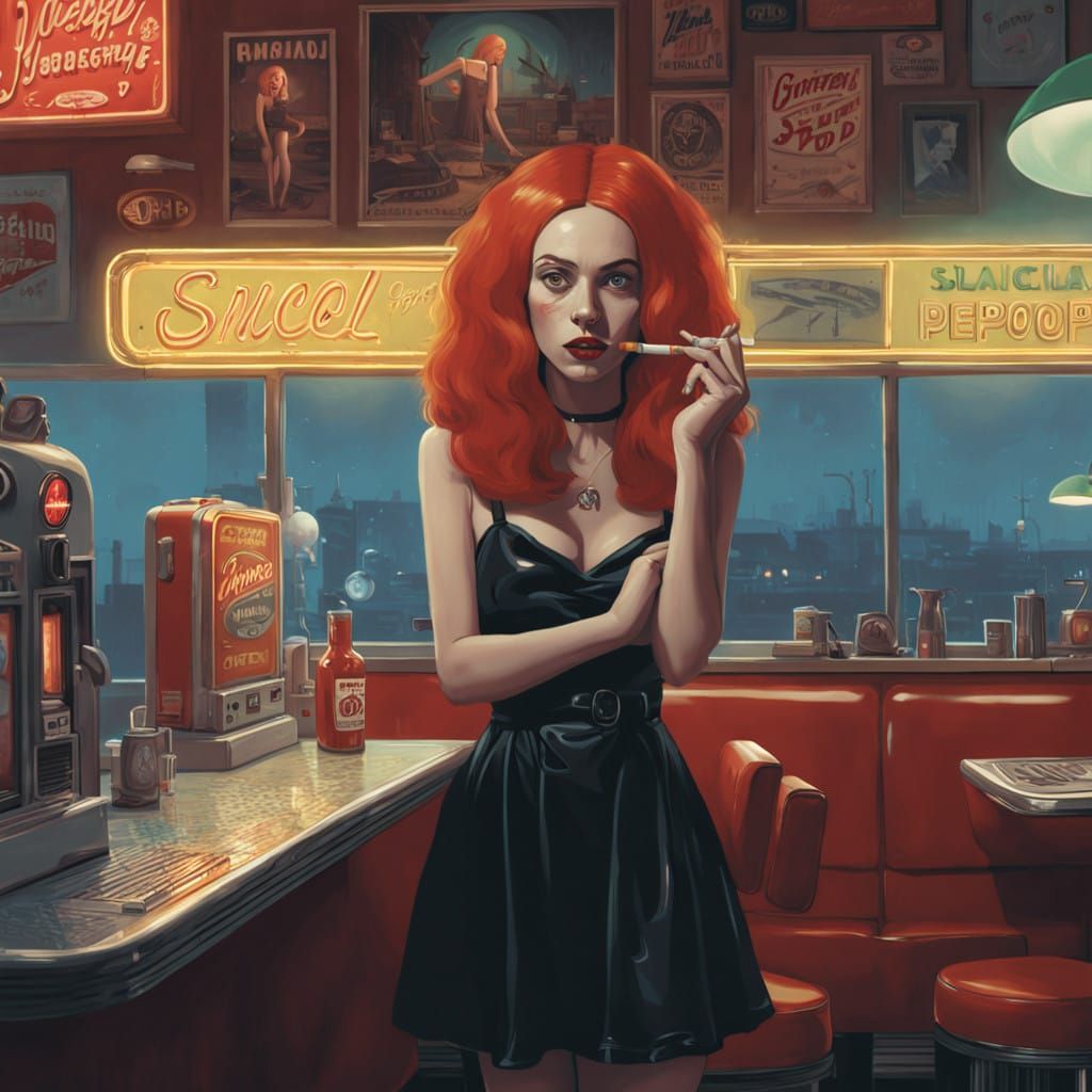 Retro Goddess in Neon Diner