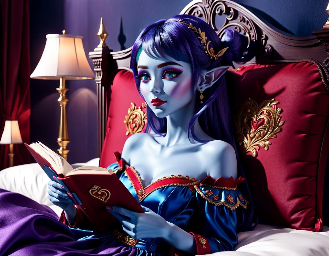 Happy Elf Reading in Luxury Bedroom