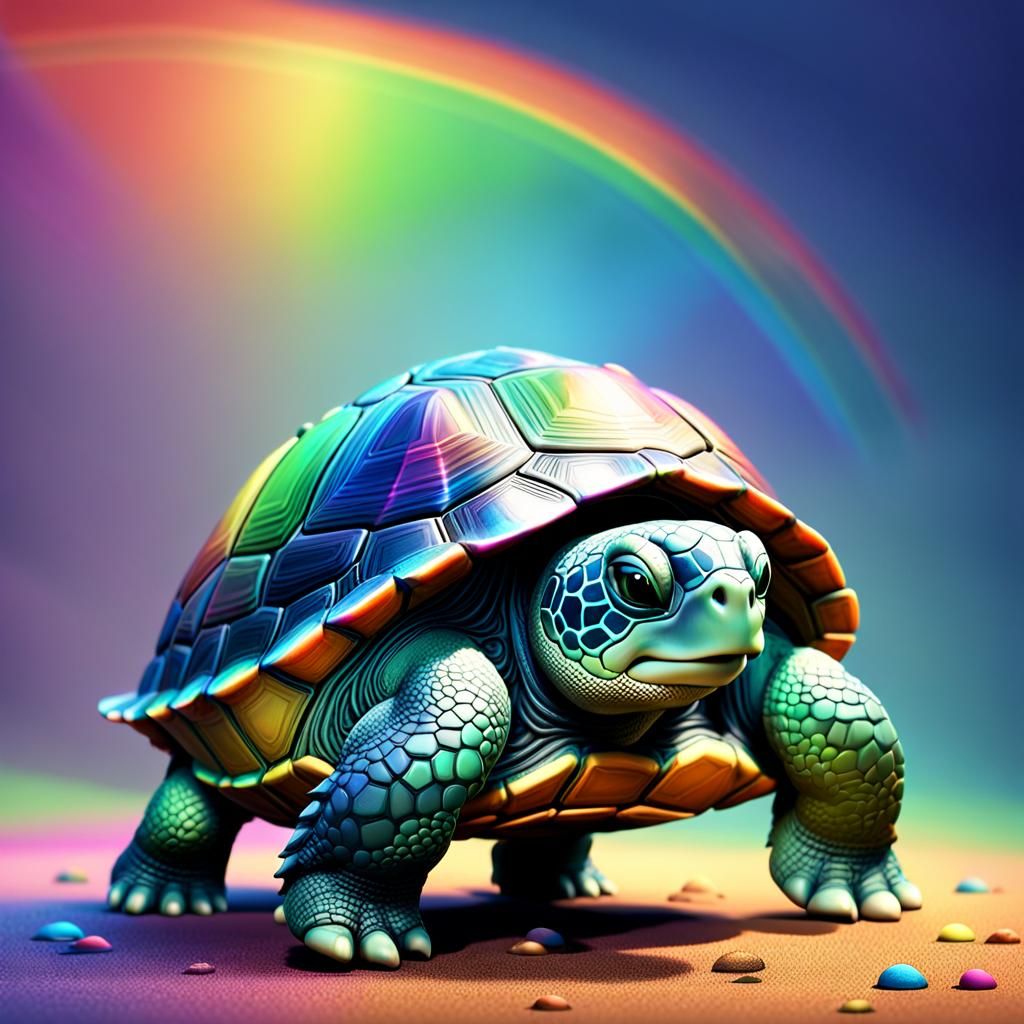 Rainbow Shell Turtle: 3D Digital Art