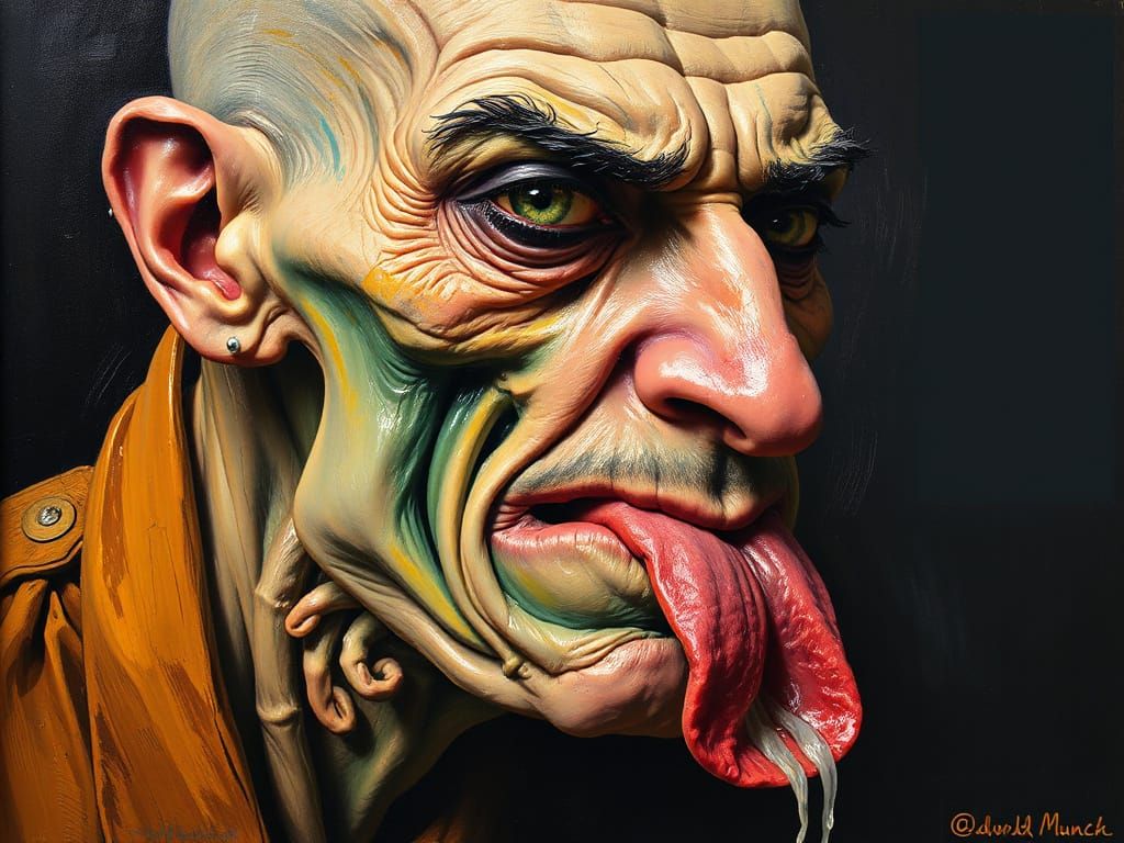 Grotesque Creature's Anguish: Expressionist Oil Painting