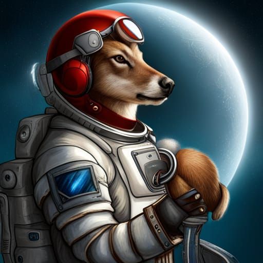 Anthro Deer Astronaut Piloting Steampunk Spaceship