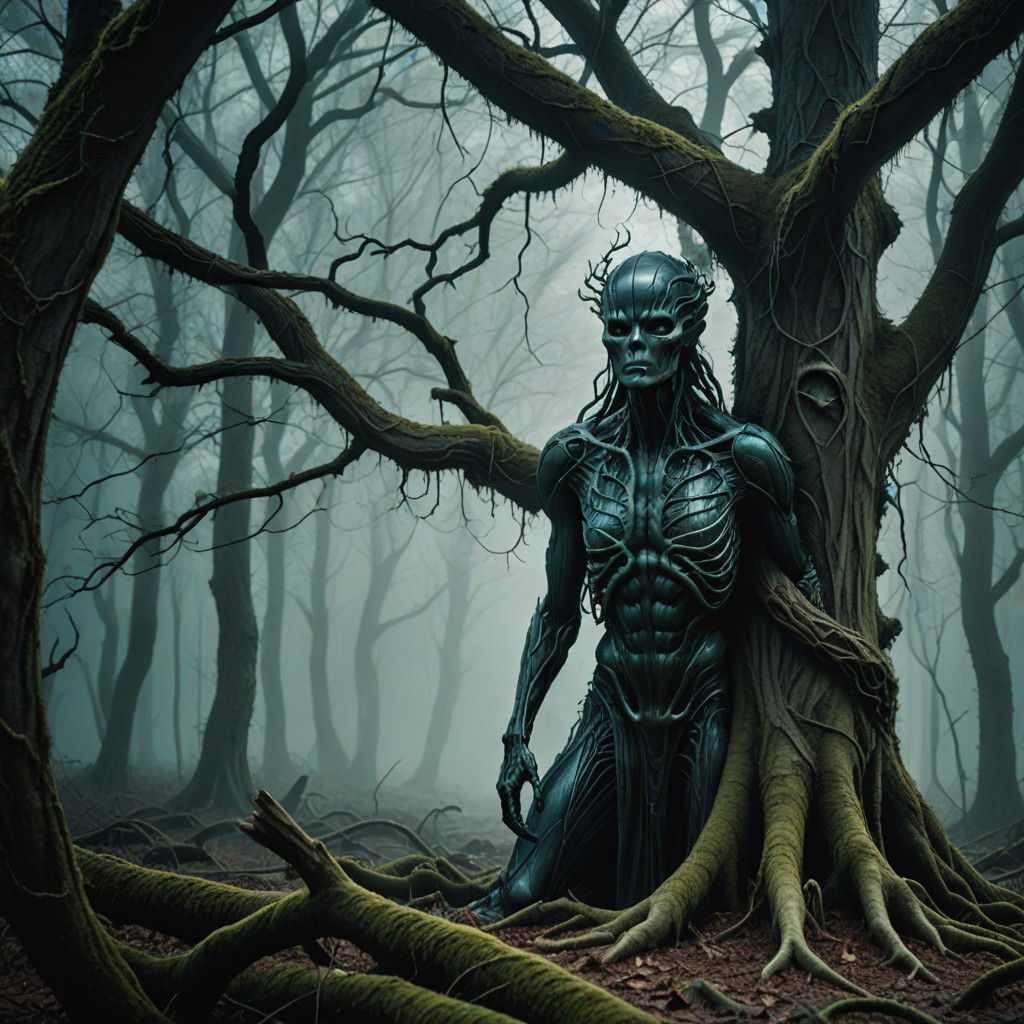 Ethereal Figure Hidden in Misty Forest