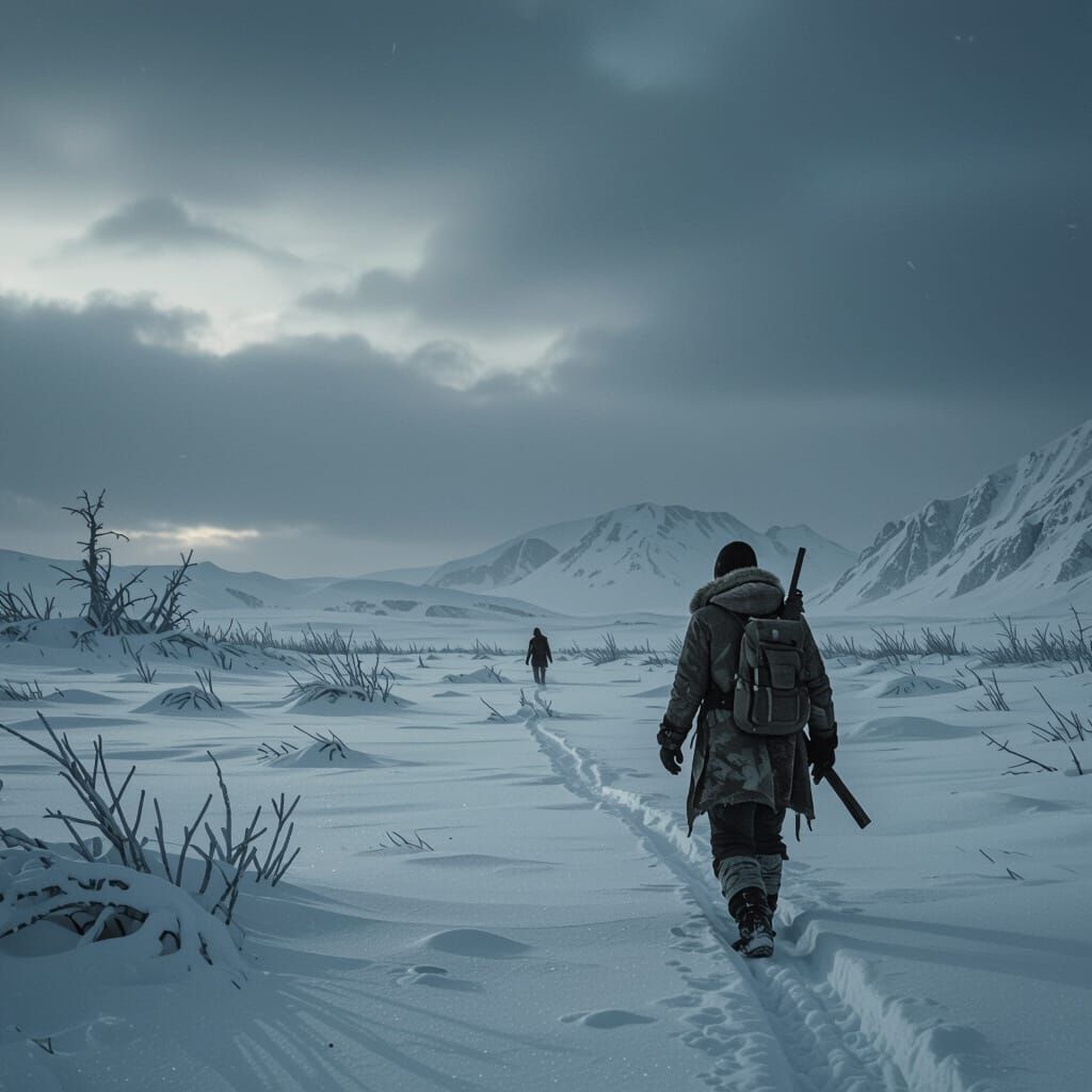 Zombie Apocalypse Survivor in Snowy Dead Snow Landscape
