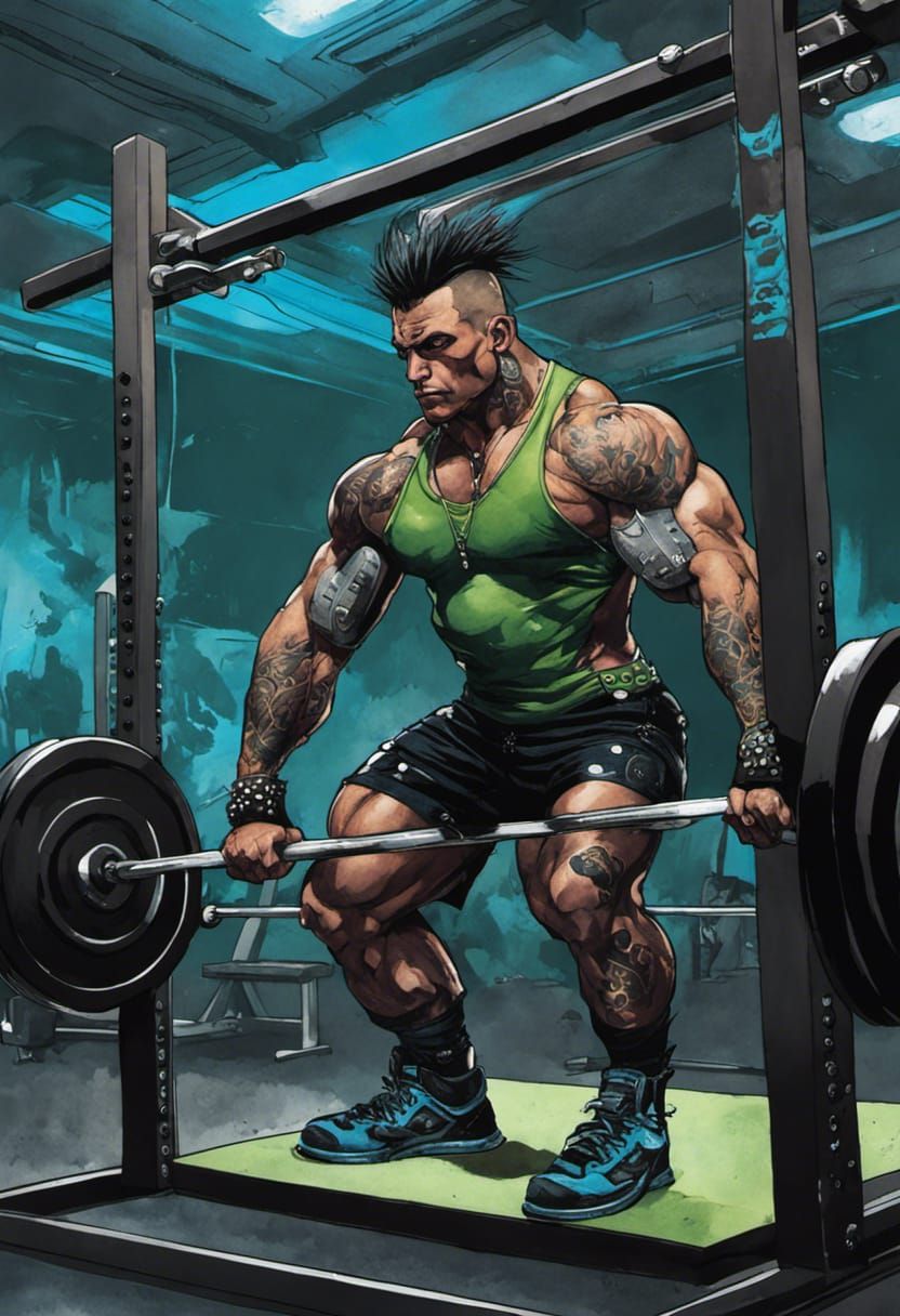 Anthro Panther Metalhead Gym Bodybuilder in Watercolor