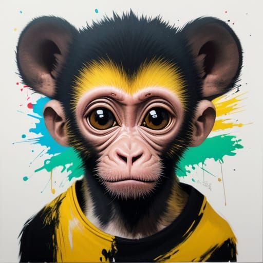 Vibrant Monkey Portrait in Basquiat Style