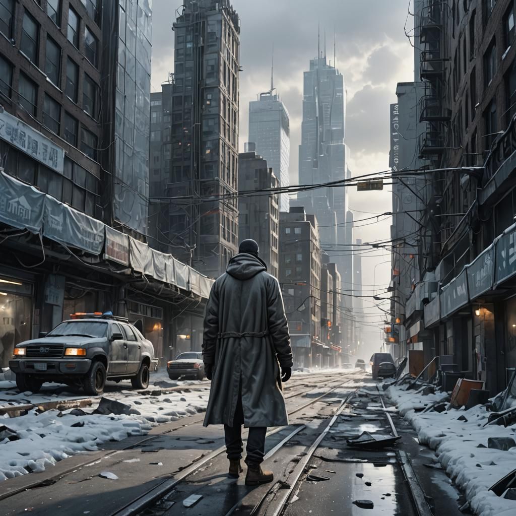 Hyper-Realistic Digital Painting of Frosty Urban Wasteland