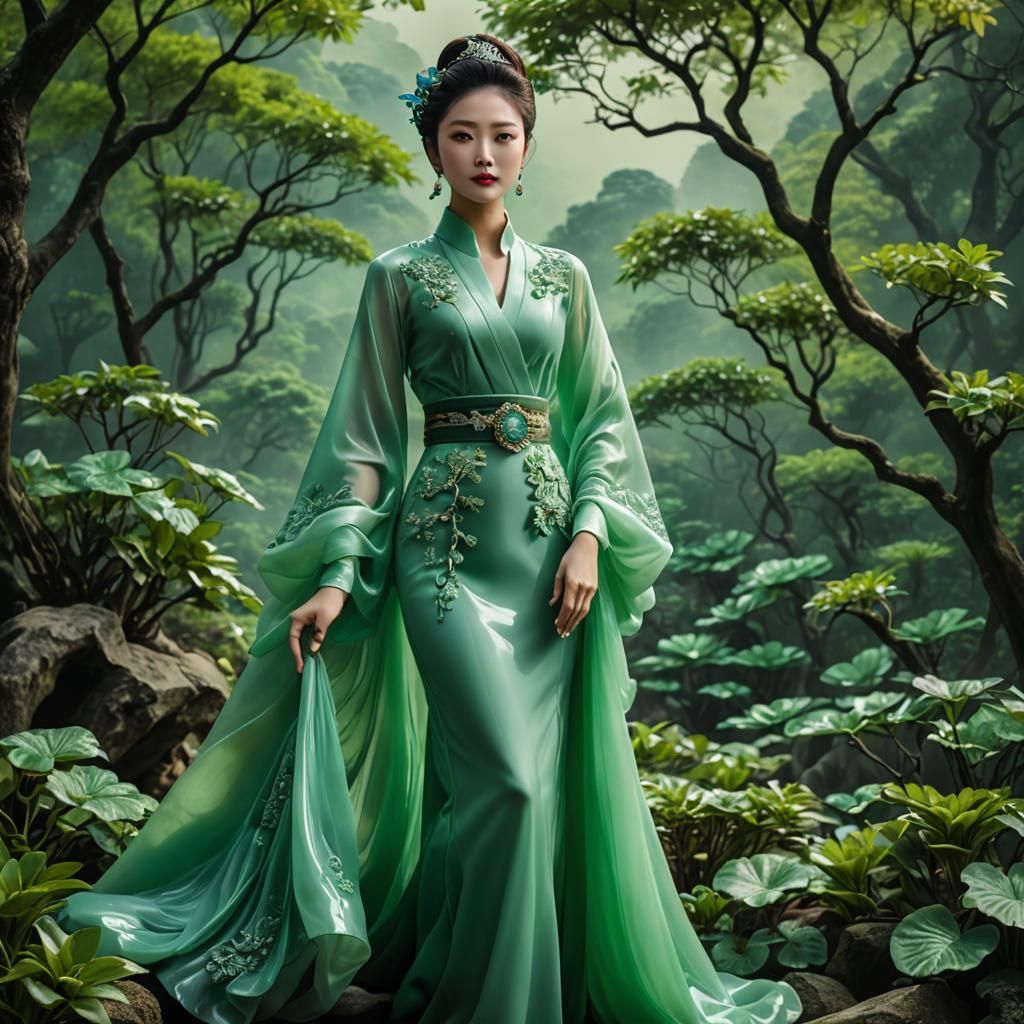Beautiful Woman in Jadeite: Hyperrealistic Portrait