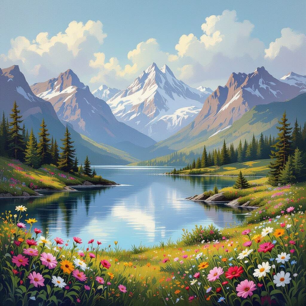 Serene Valley Landscape in Pastel Colors