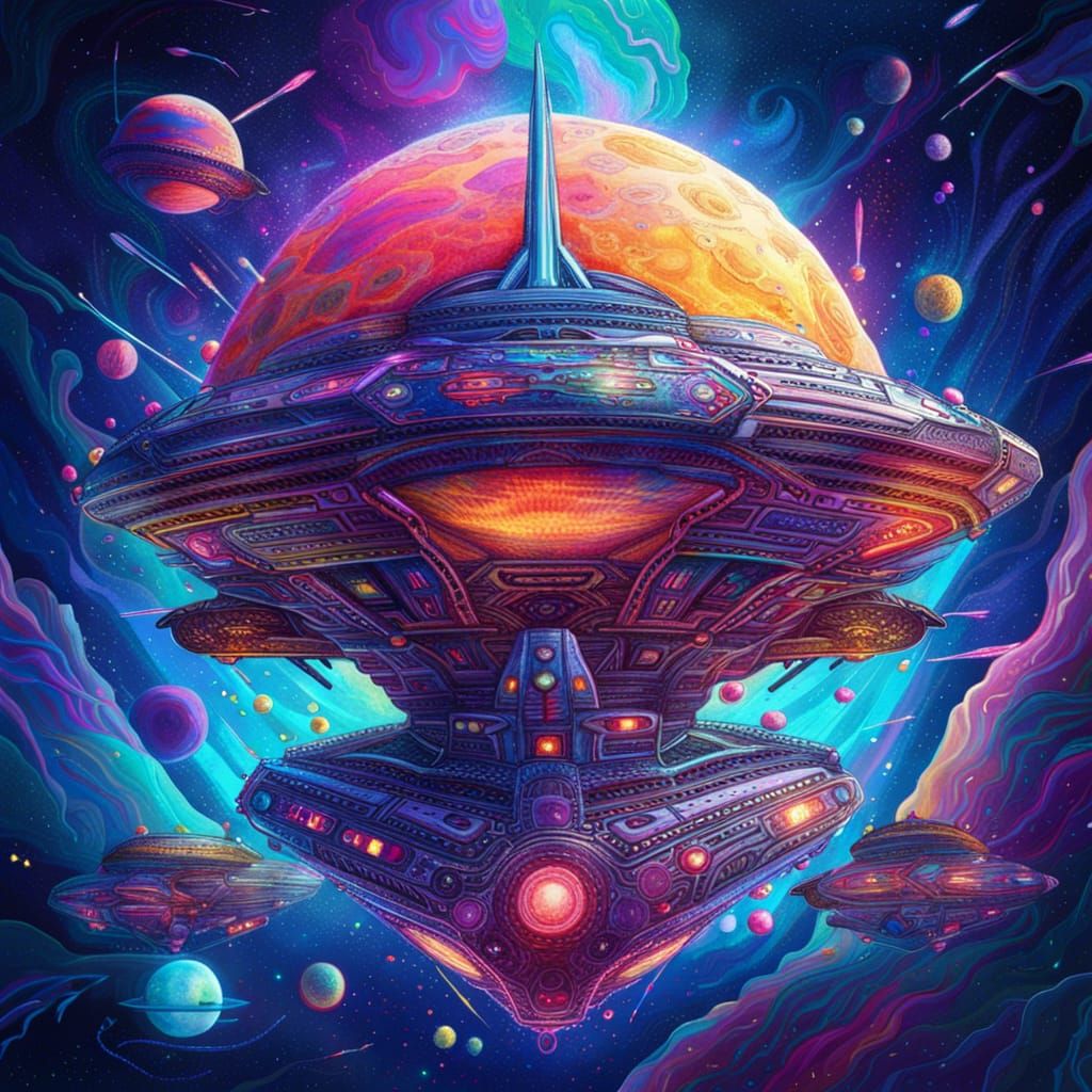 Holographic Spaceship in Visionary Art Style