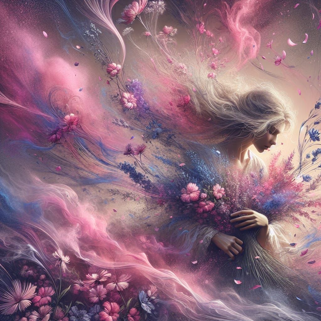 Finnish Woman in a Whirlwind of Wildflowers