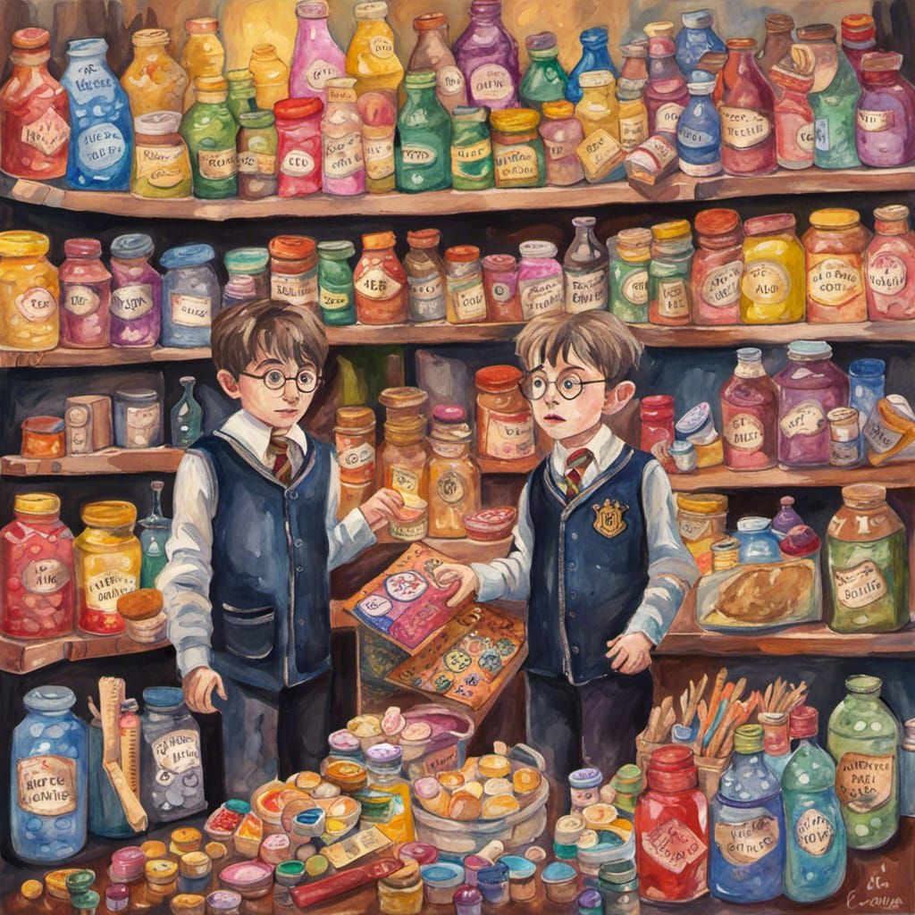 Harry Potter's Bertie Bott's Shop in Gouache Style