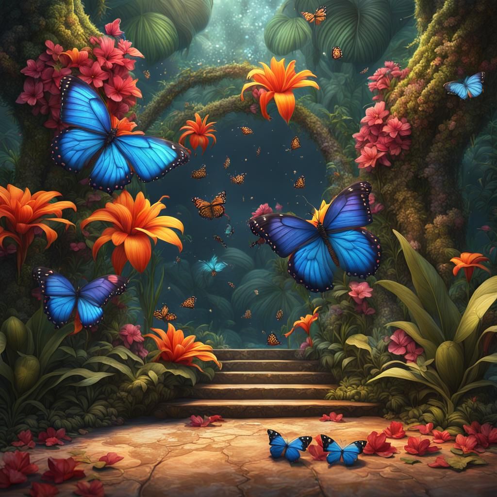 Tropical Flowers and Butterflies: Fantasy Concept Art