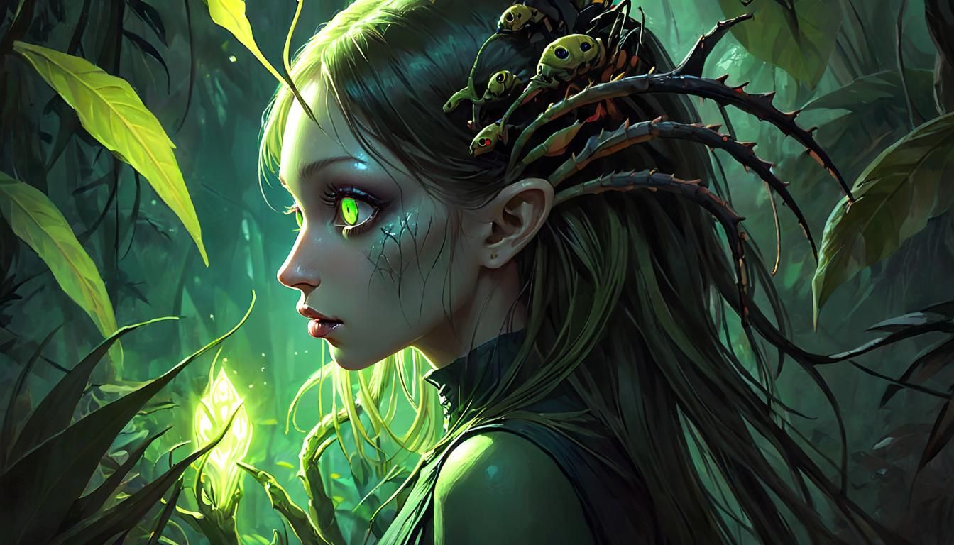 Eerie Jungle Girl in Dark Surrealism Style