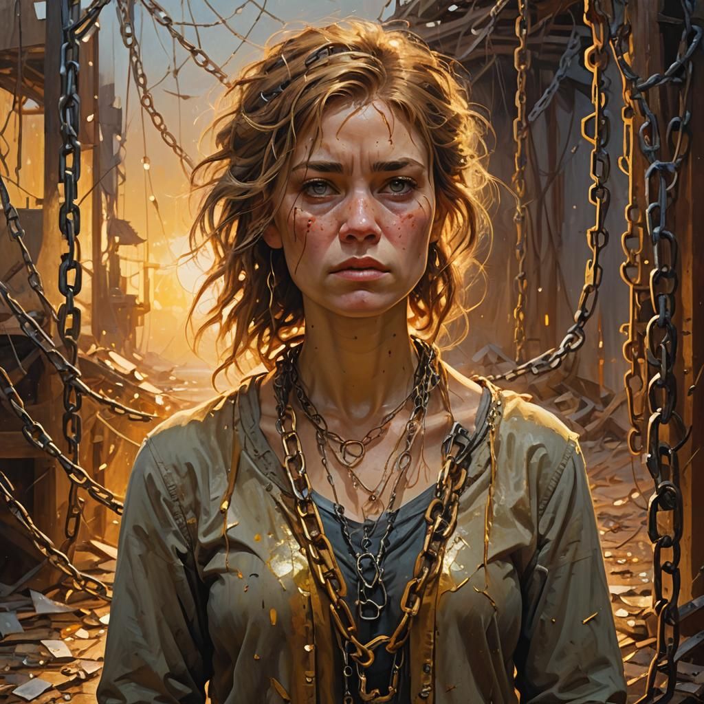 Triumphant Woman in Oil Painting with Golden Light
