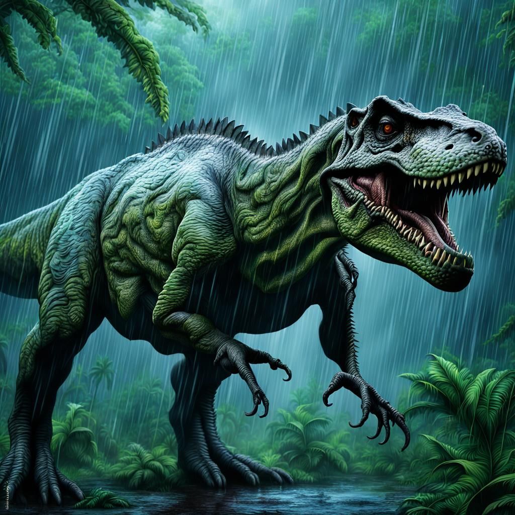 T-rex in the rain