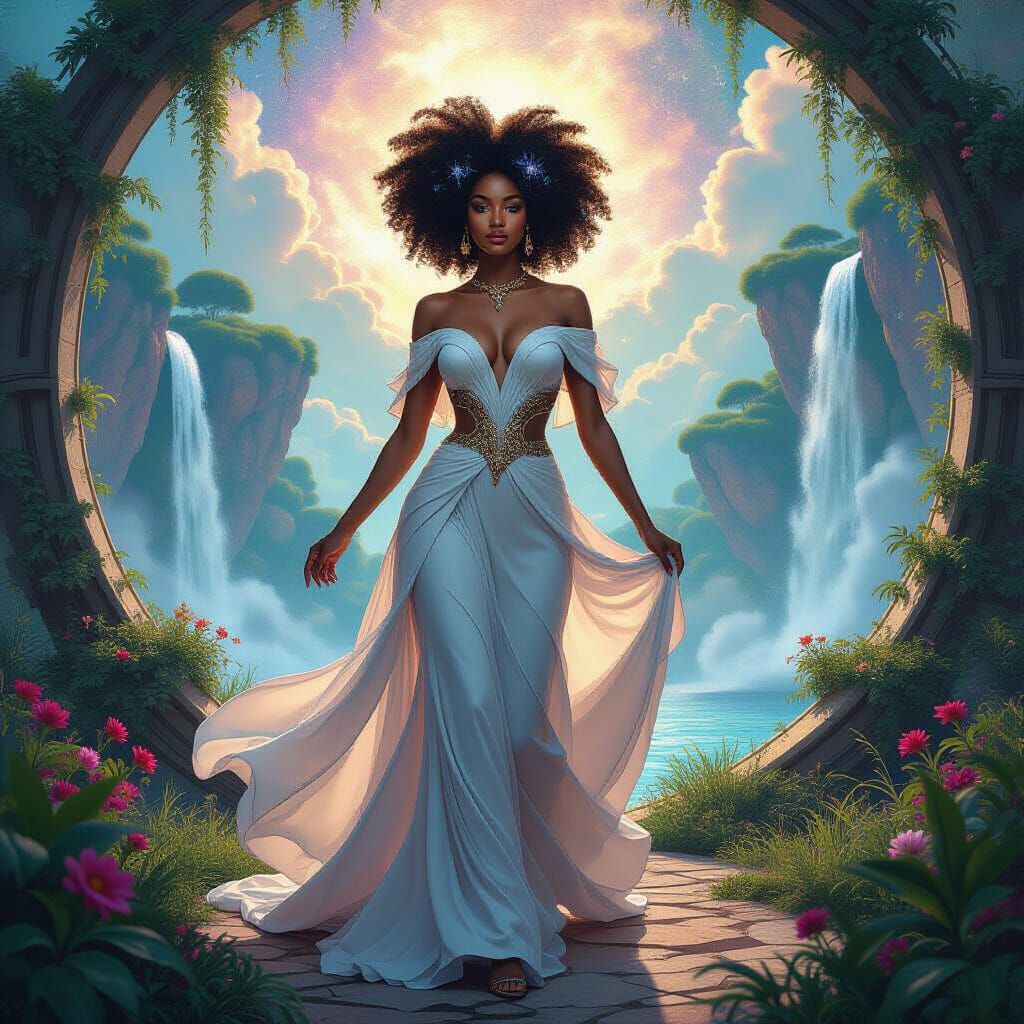 Celestial African Goddess in Afrofuturistic Style