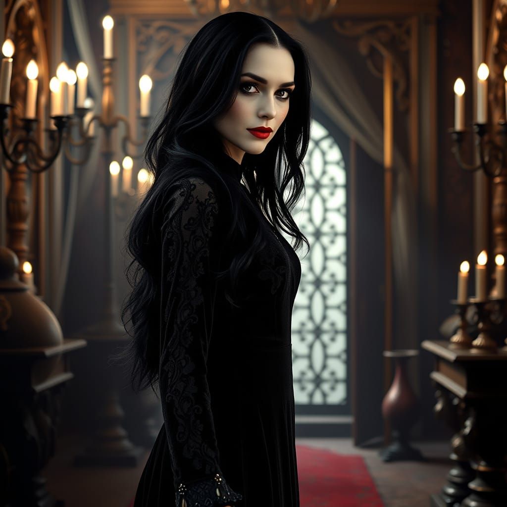 Ethereal Matriarch in Dark, Velvety Splendor