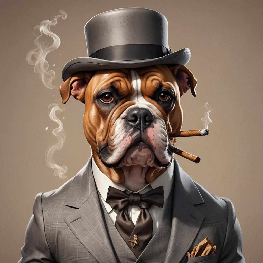 Bulldog Mobster Portrait in Anime Style