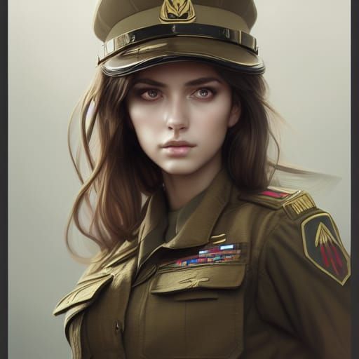 Elegant Lady in Military Uniform: Hyper-Detailed Art