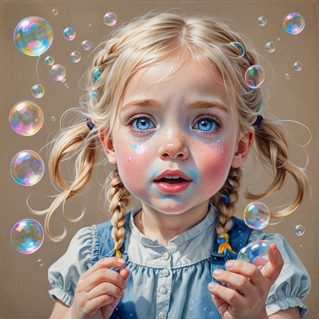 Girl Blowing Bubbles: Soft Chalk Pastel Drawing