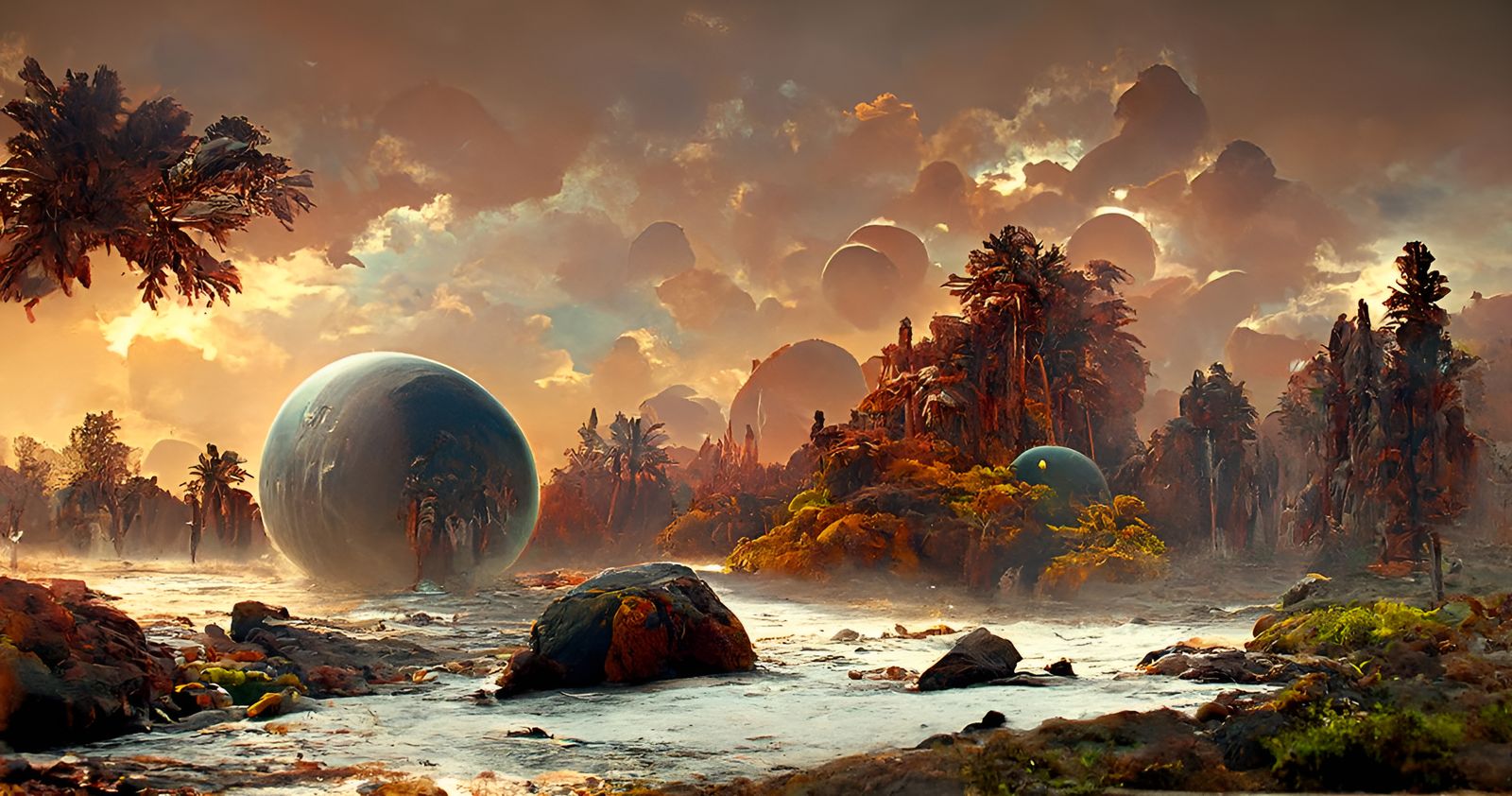 Alien Tropical Island at Night: Sci-Fi Fantasy Art