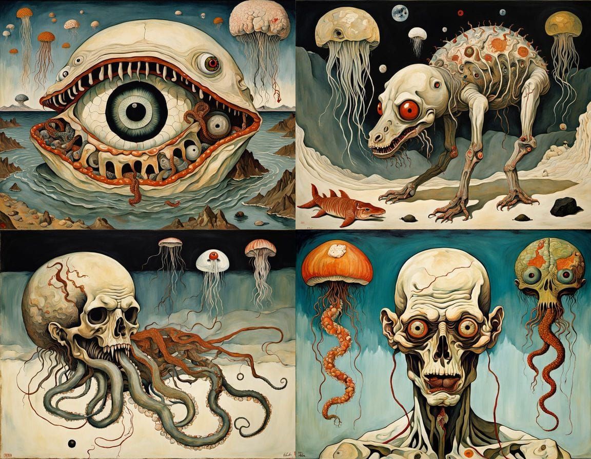 Surreal Ukiyo-e Composition of Mythical Creatures