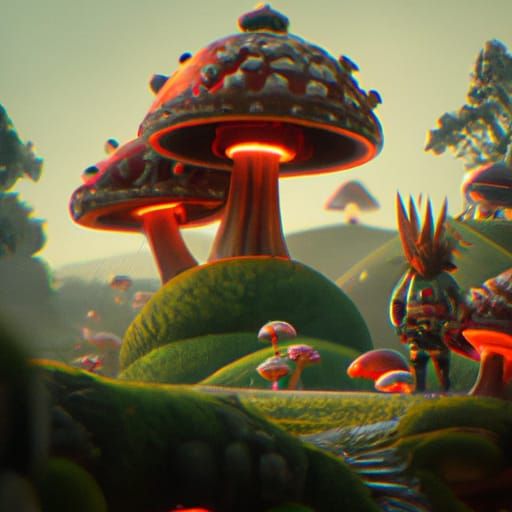 Fantastical Mushroom Man in Detailed Matte Painting