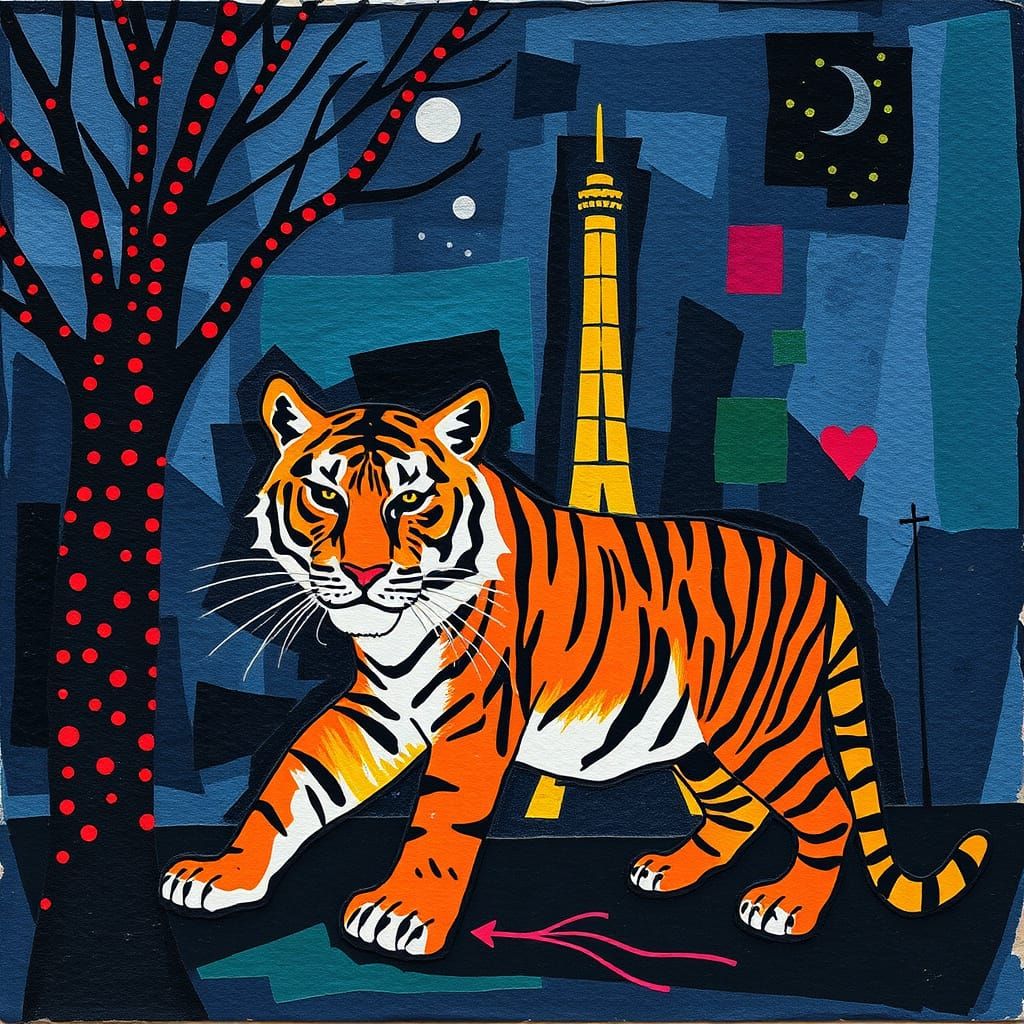Surrealist Tiger Cityscape at Night