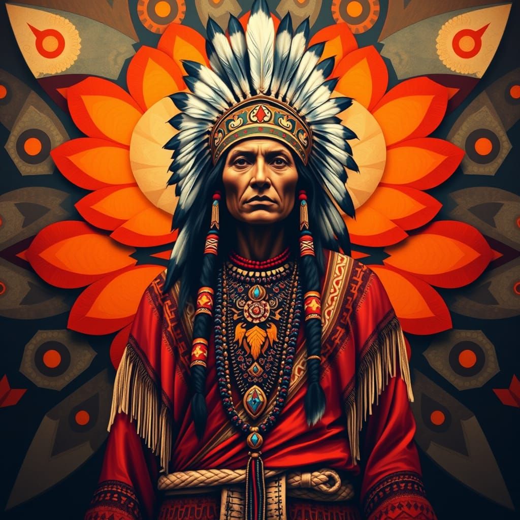 Native American Art Deco Figure in Vibrant Colors