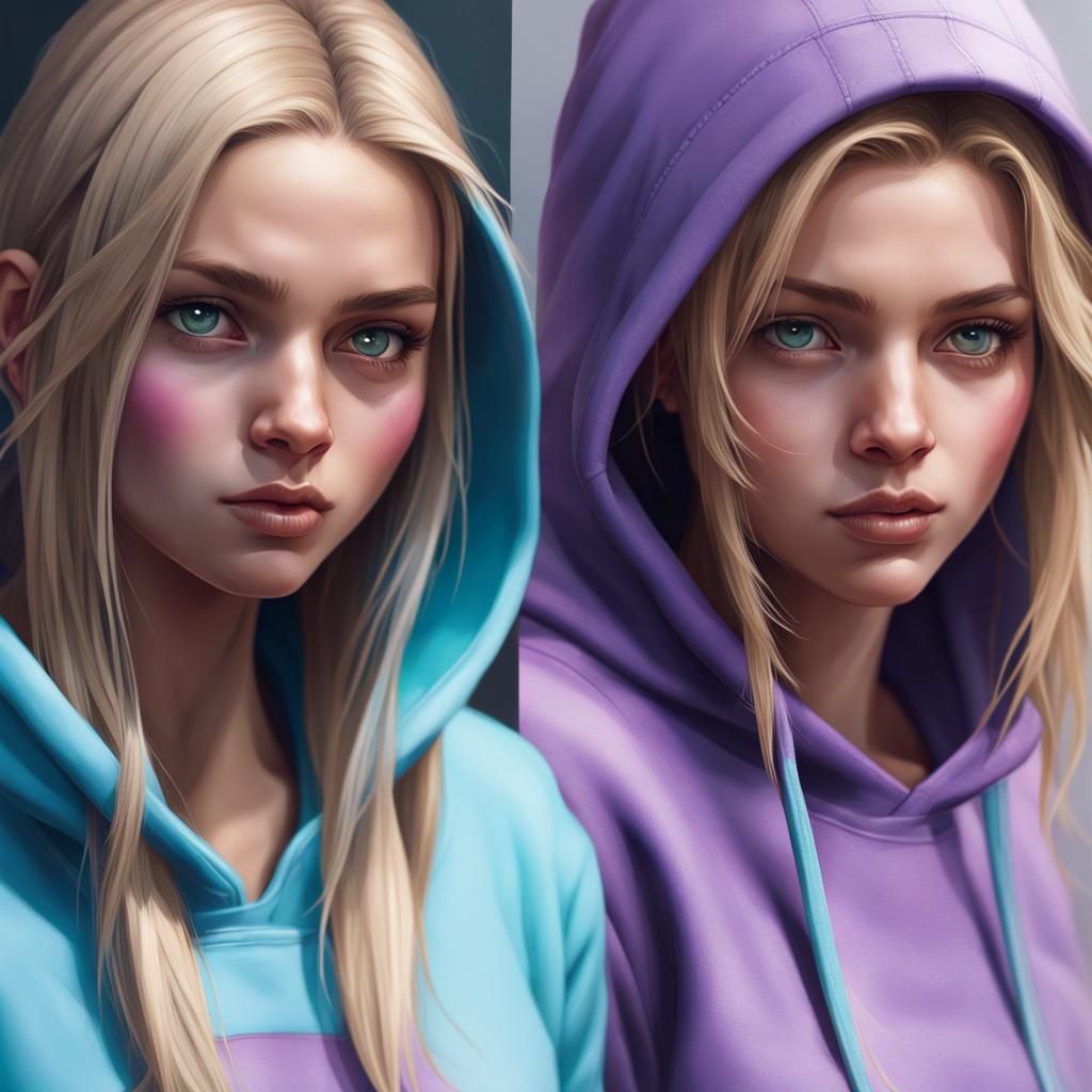 Two Girls in Hoodies: Detailed Artstation Portrait