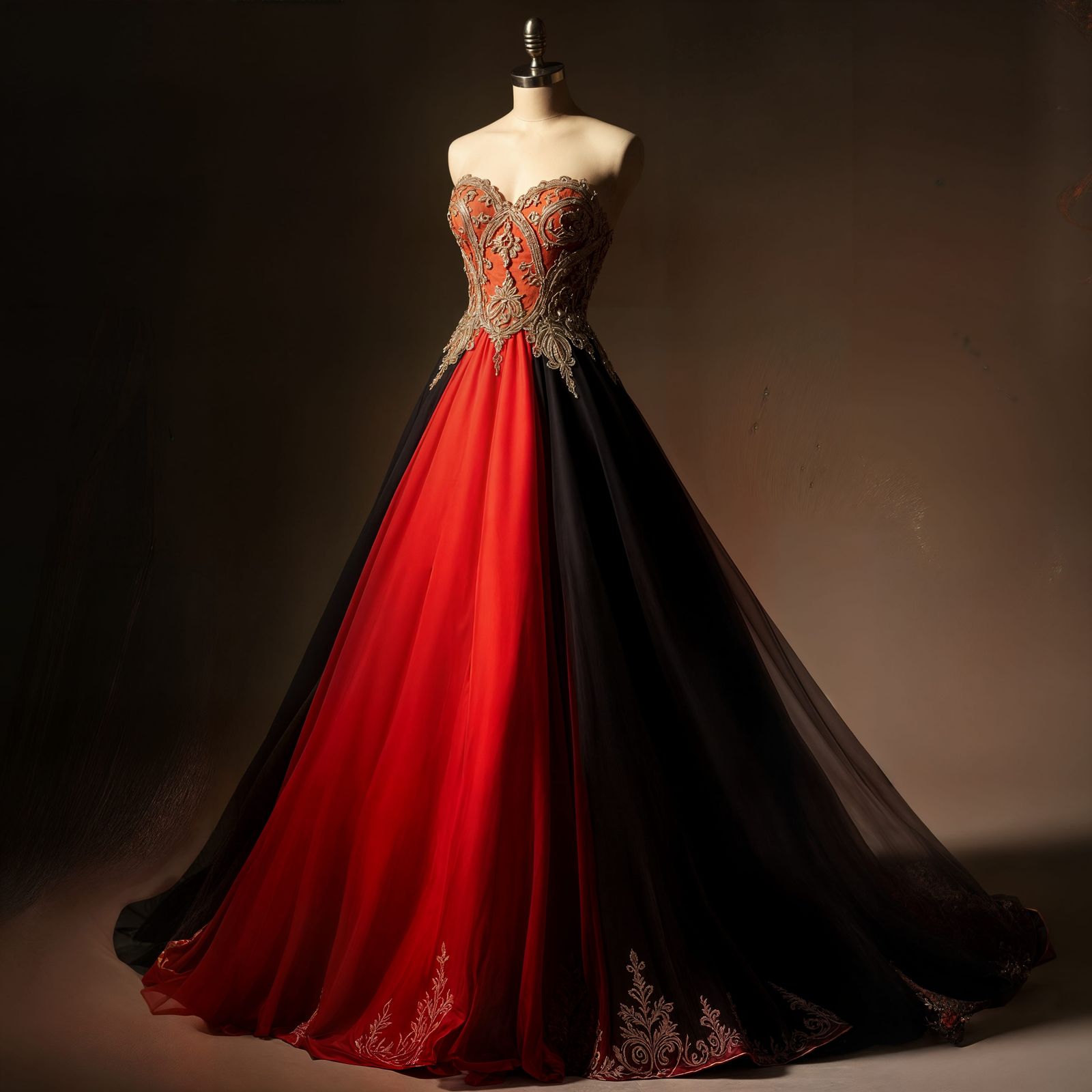 Ethereal Flame Dress with Gold Accents