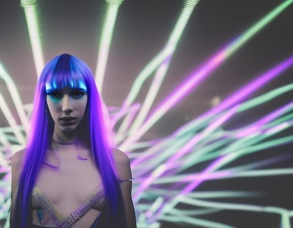 Rave DJ with Blue Hair in Cyberpunk Style