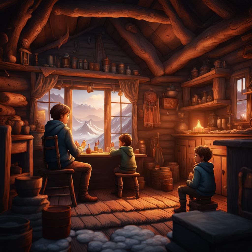 Cozy Cabin Scene: Detailed Matte Painting in 8k