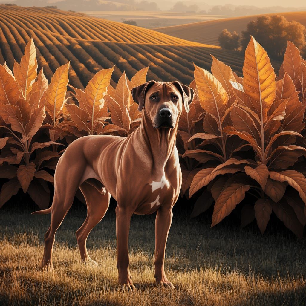 Rhodesian Ridgeback on Golden Tobacco Farm Landscape