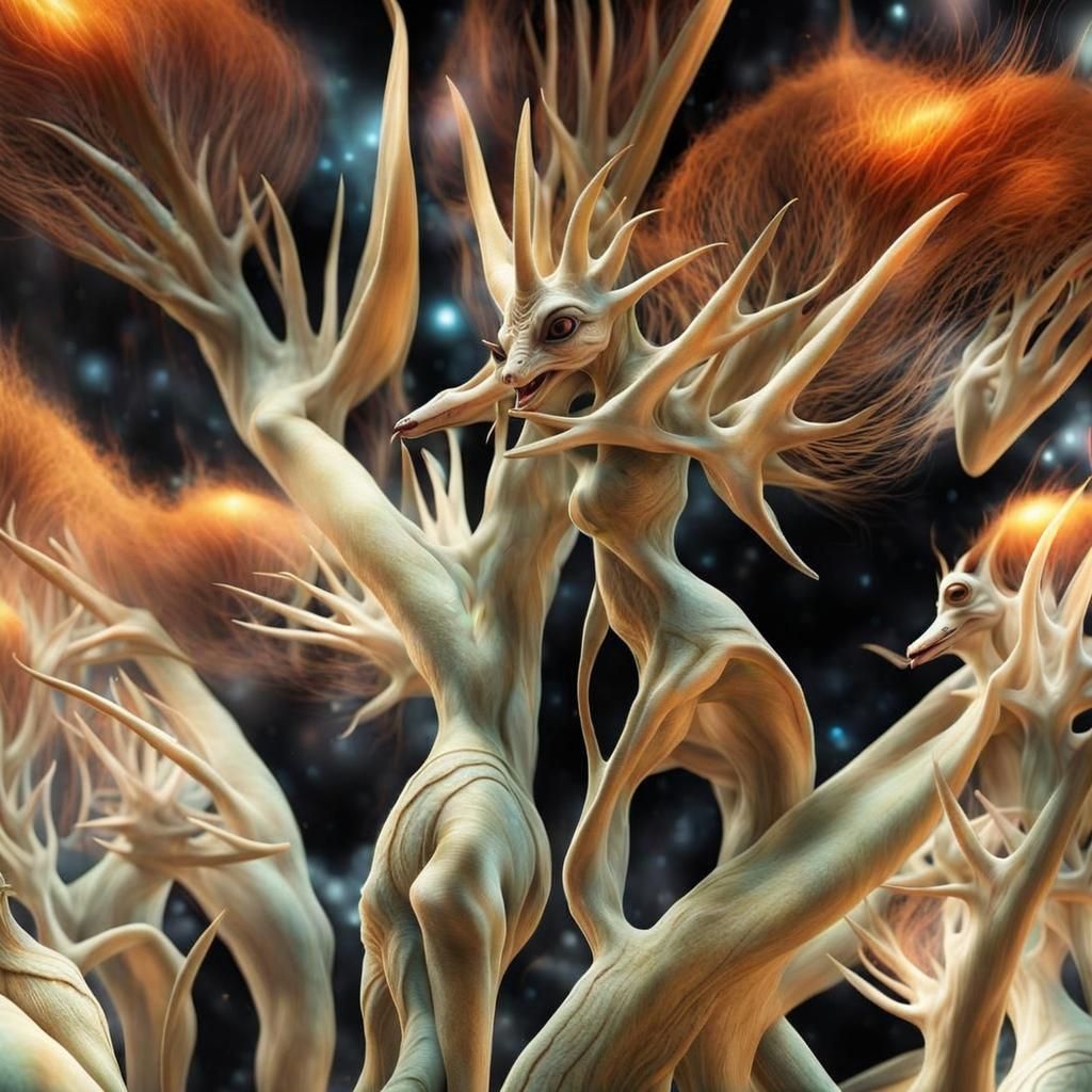 Photorealistic Aliens in Exotic Fashion, Detailed Photograph...