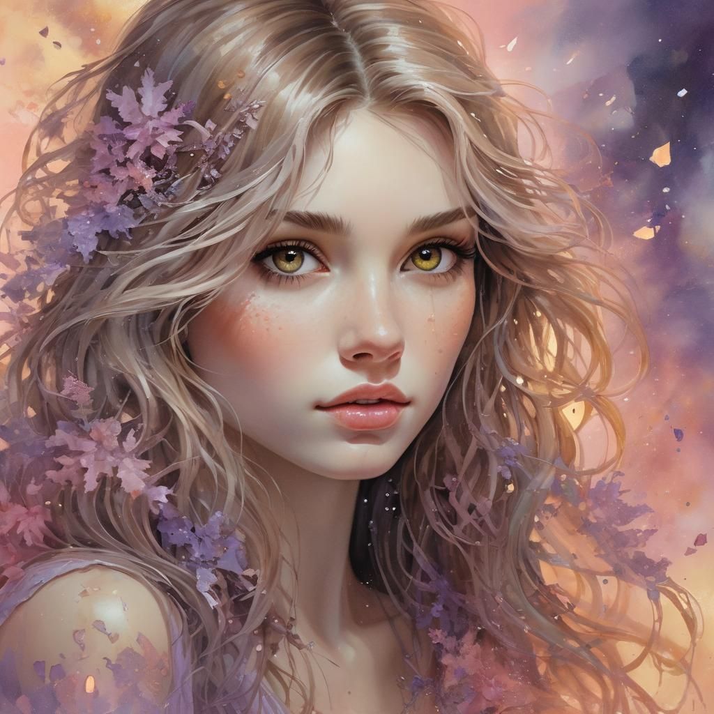 Shattered Mirror: Watercolor Portrait of Pensive Woman