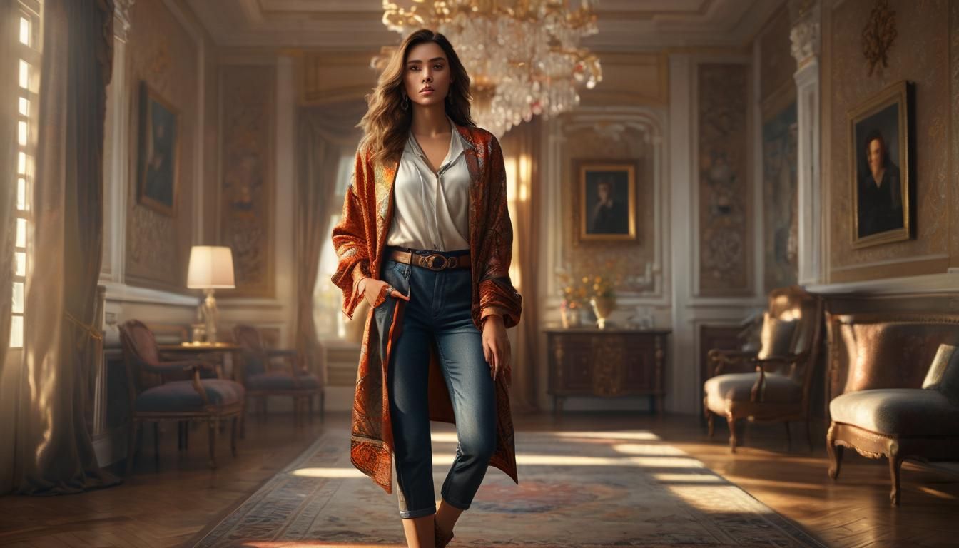 Confident Woman in Luxurious Room: Photorealistic Portrait