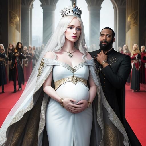 Pregnant Queen and Black King Embrace