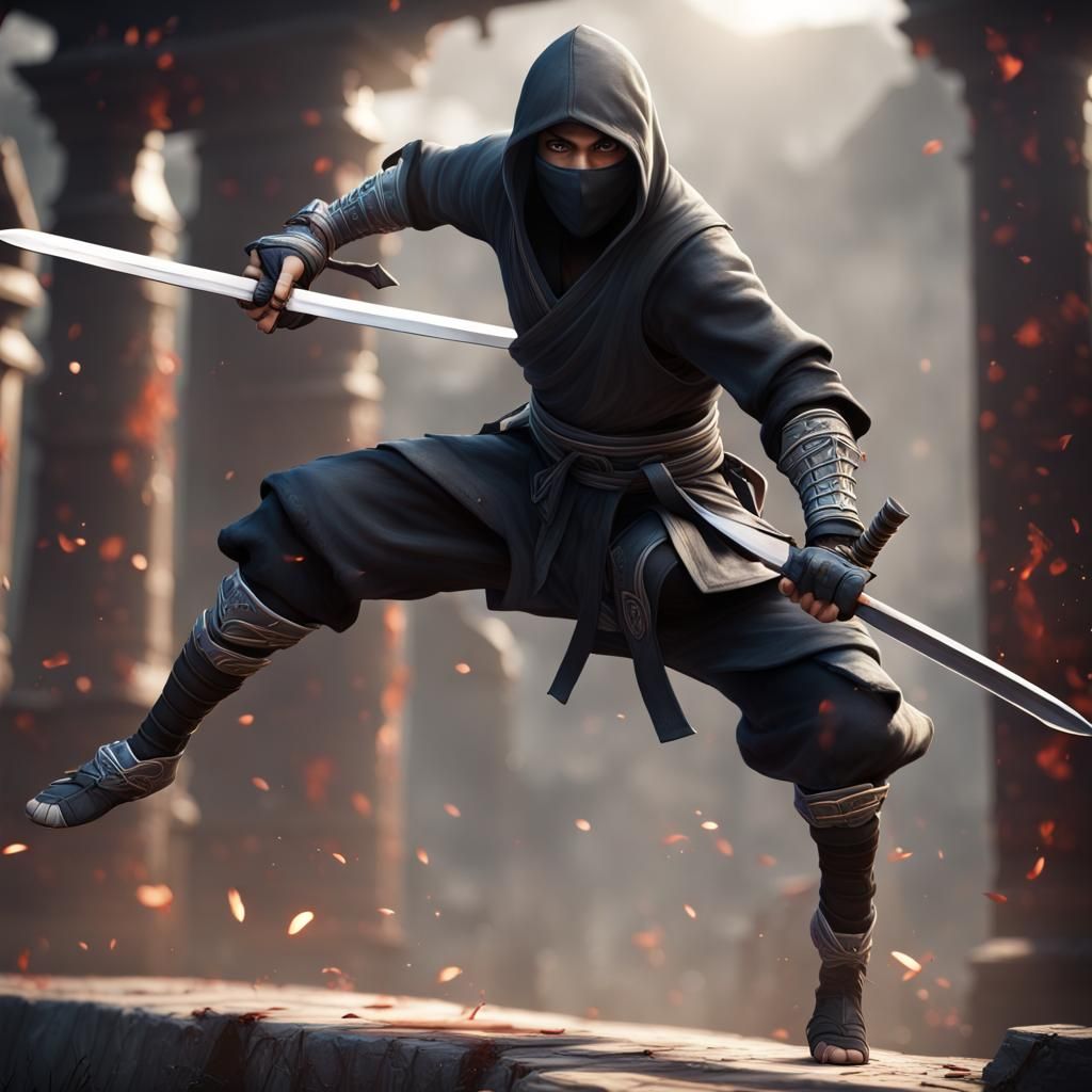 Ninja's Sword Kick: Detailed Fantasy Art