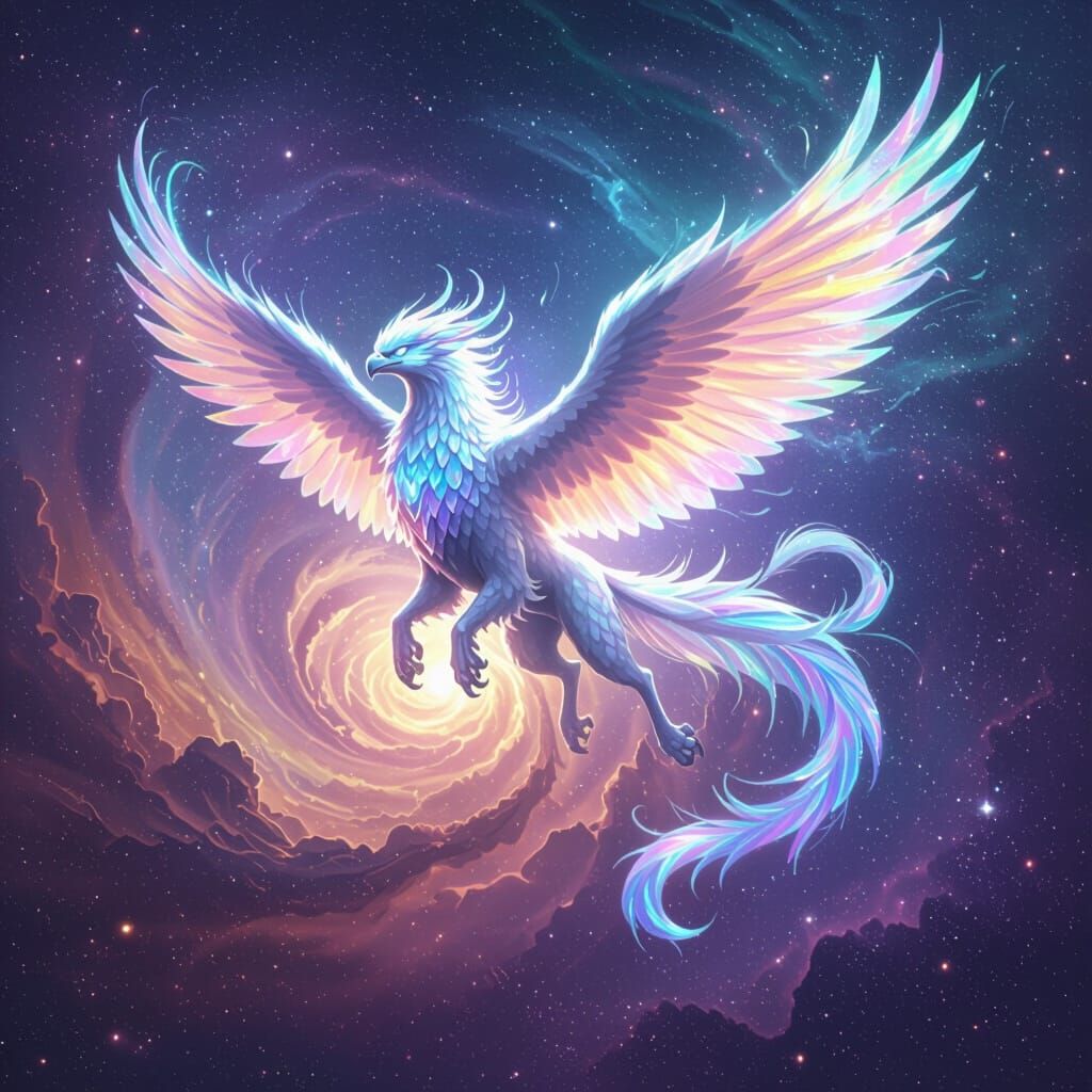 Griffin Soaring Through Nebula in Epic Fantasy Style