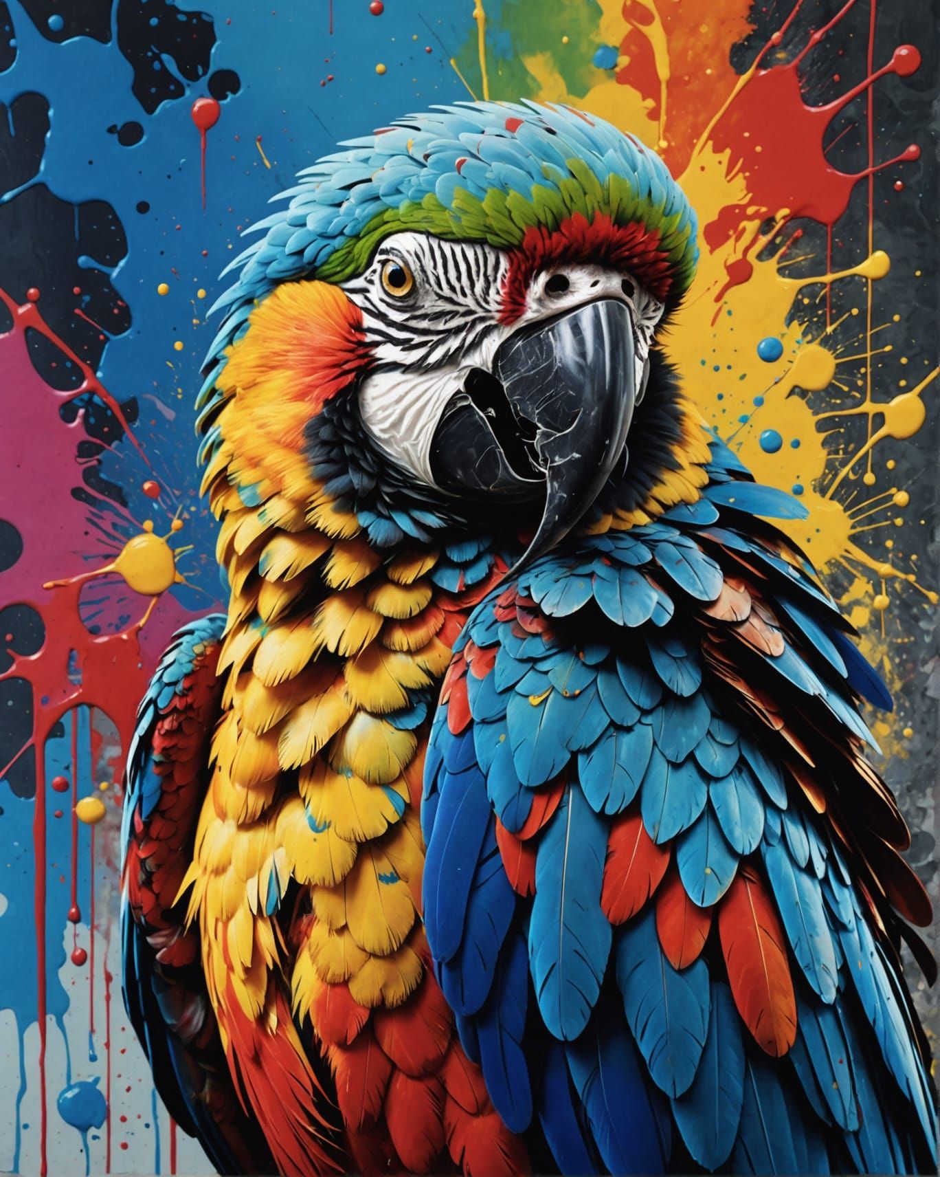 Hyperrealistic Macaw with Marbling Effect