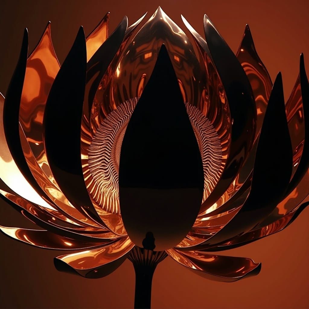 Hyperrealistic Chrome Lotus Sculpture With Optical Illusion
