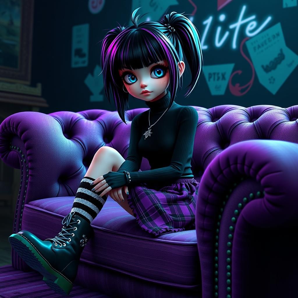 Punk Rock Girl in Synthwave Neon Style