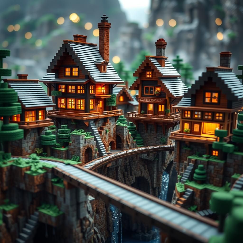 Minecraft Houses Connected by Skyway Bridges