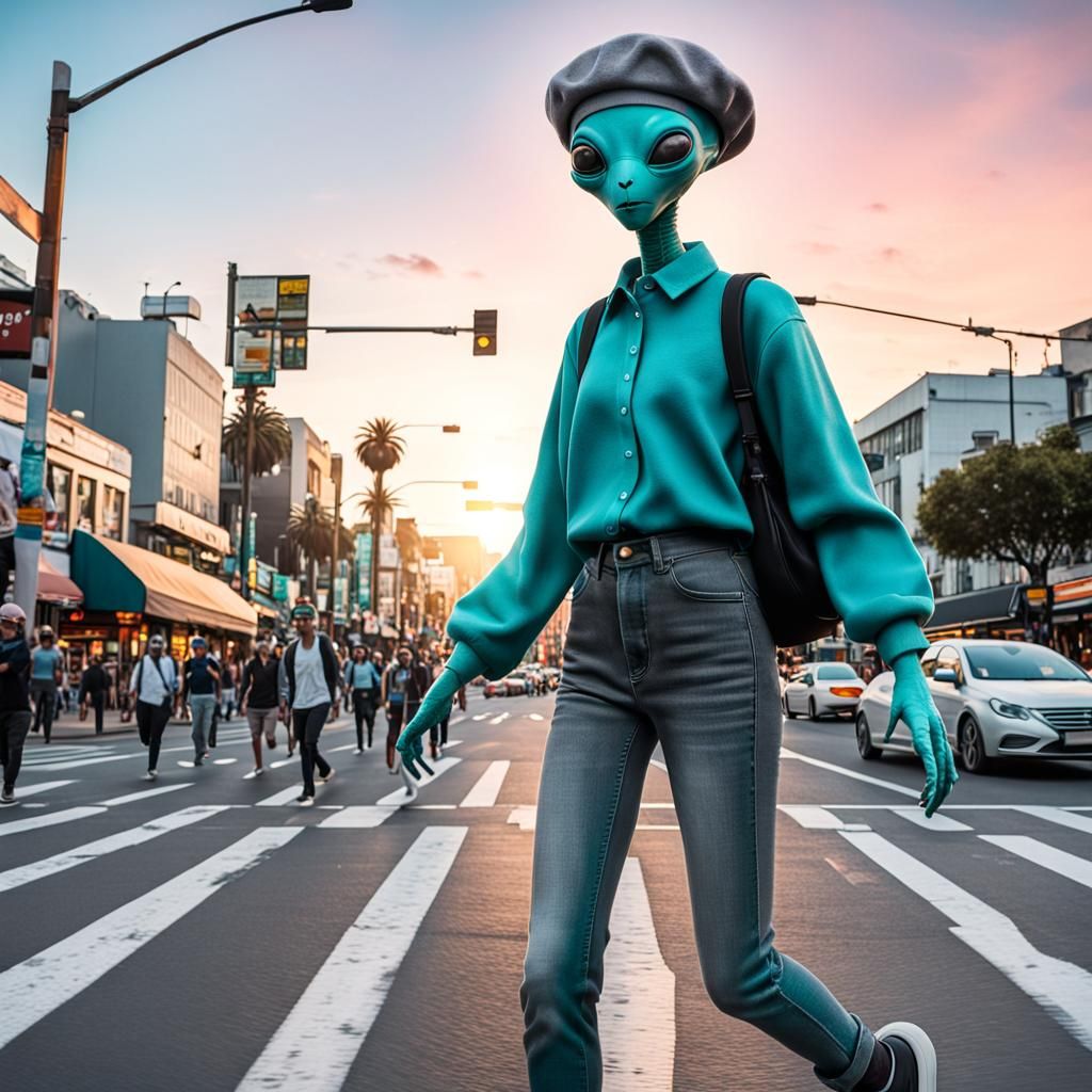 Teal Alien Creature on Sunset Boulevard