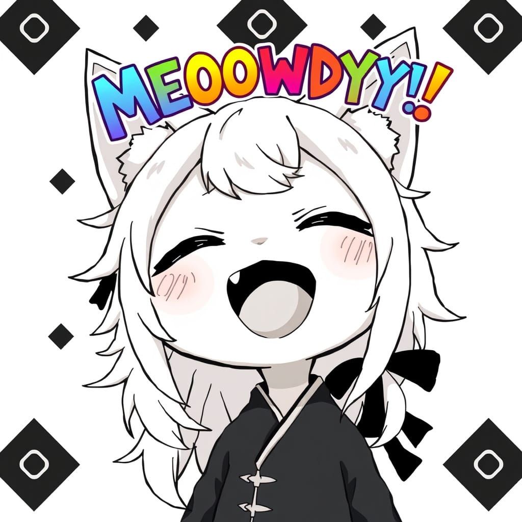 Chibi Anime Catgirl Smiles Joyfully in a Rainbow of Colors